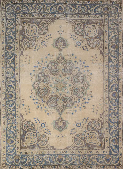 Vintage Wool Medallion Tabriz Persian Area Rug 6x9