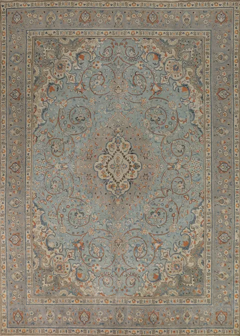 Light Blue Vintage Tabriz Persian Area Rug 9x13