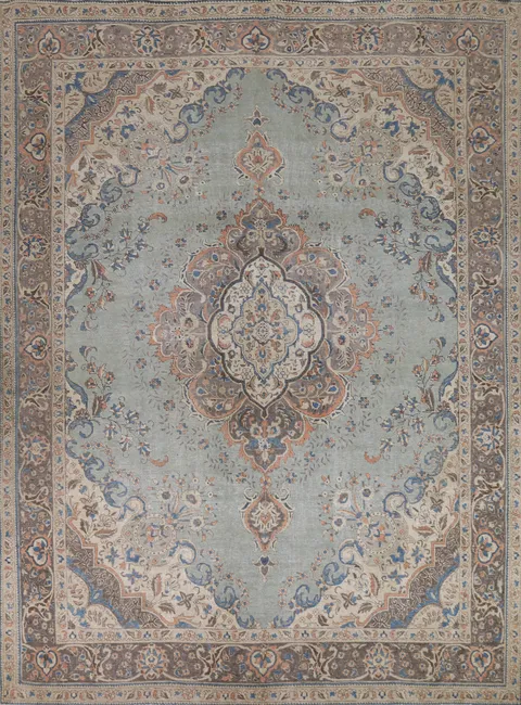 Light Blue Medallion Tabriz Persian Area Rug 10x12