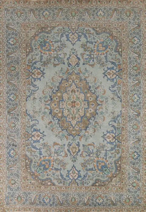 Blue Medallion Wool Tabriz Persian Area Rug 8x11