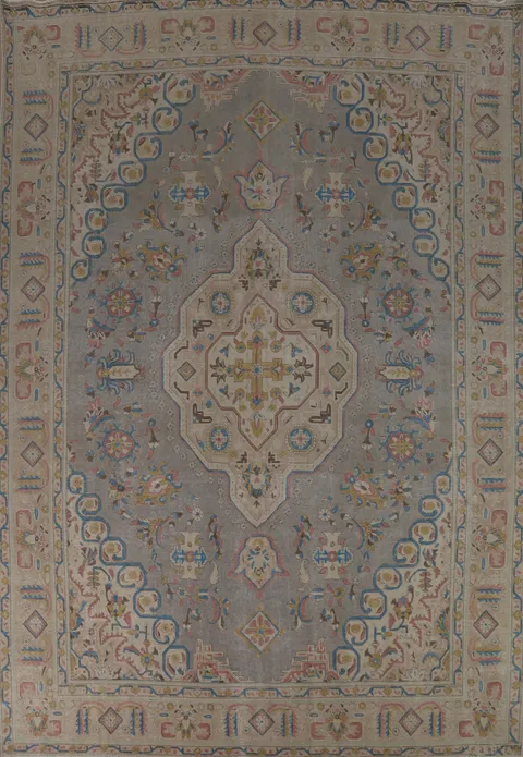 Gray Geometric Tabriz Persian Area Rug 10x13