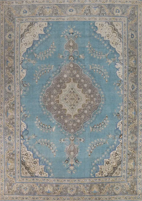 Light Blue Medallion Tabriz Persian Area Rug 10x13