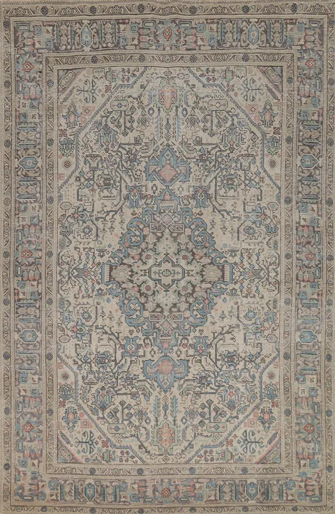 Geometric Wool Tabriz Persian Area Rug 7x10