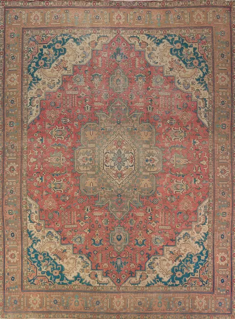Pink Geometric Tabriz Persian Area Rug 10x13