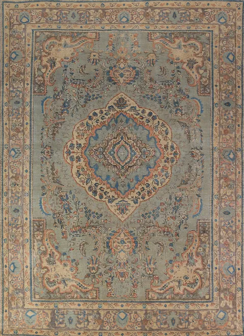 Distressed Blue Tabriz Persian Area Rug 8x11