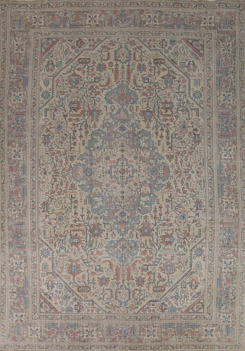Vintage Geometric Tabriz Persian Area Rug 9x13