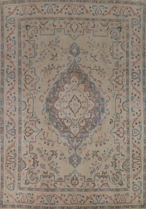Geometric Wool Tabriz Persian Area Rug 10x13