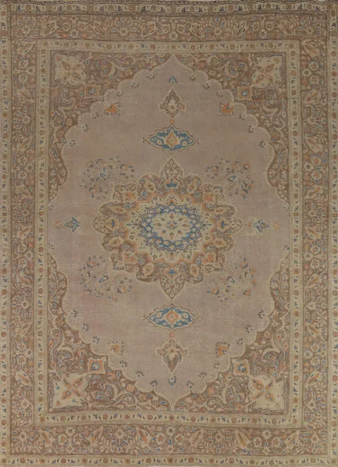 Brown Medallion Wool Tabriz Persian Area Rug 10x12