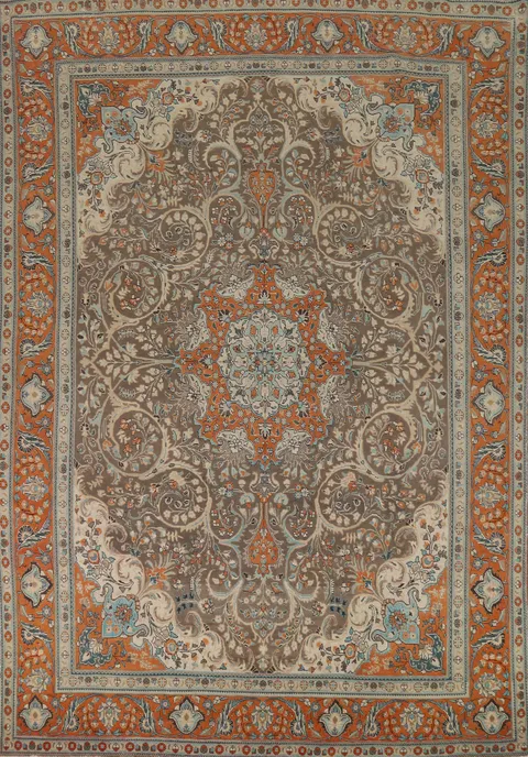 Brown Floral Tabriz Persian Area Rug 10x13