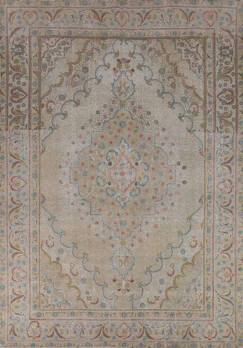 Distressed Wool Tabriz Persian Area Rug 9x12