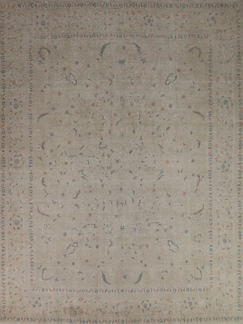 Distressed Wool Floral Tabriz Persian Area Rug 9x11