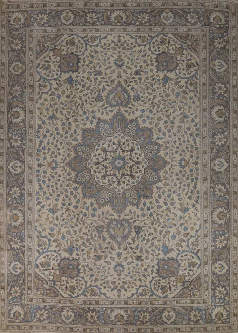 Floral Wool Medallion Tabriz Persian Area Rug 9x13