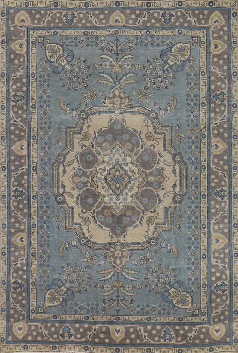 Geometric Blue Tabriz Persian Area Rug 7x10
