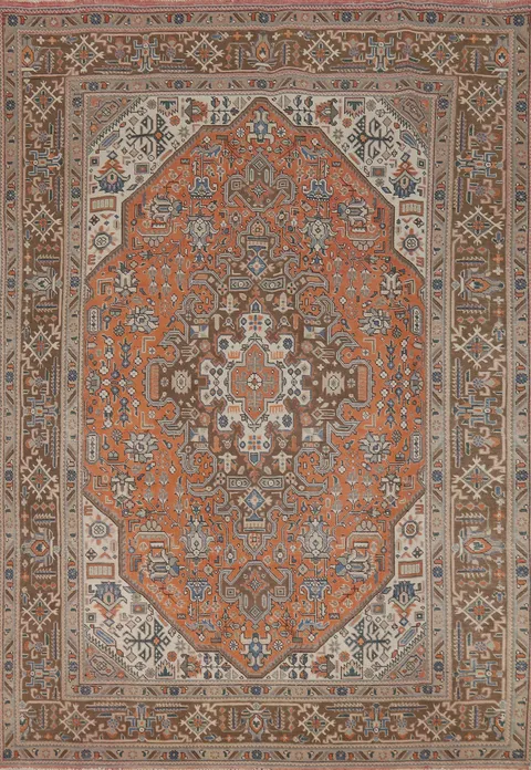 Orange Geometric Tabriz Persian Area Rug 6x9