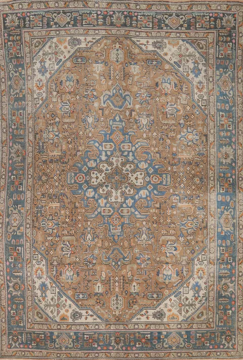 Brown Geometric Tabriz Persian Area Rug 6x10