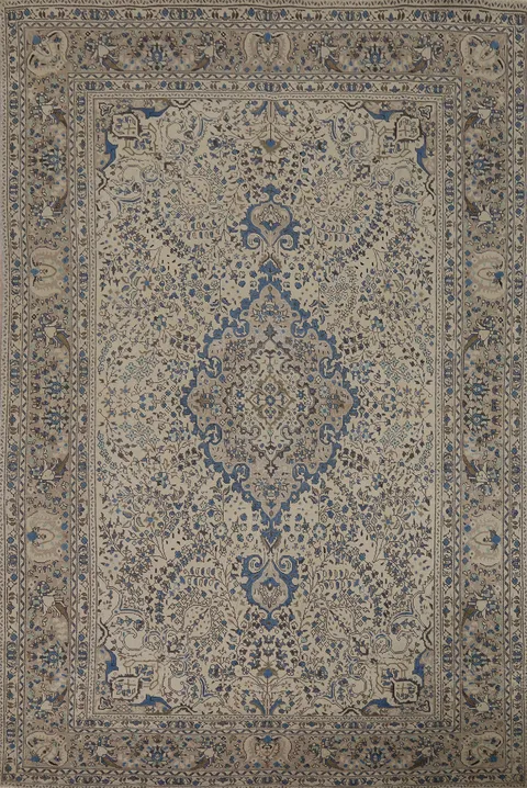 Vintage Wool Ivory Tabriz Persian Area Rug 6x9