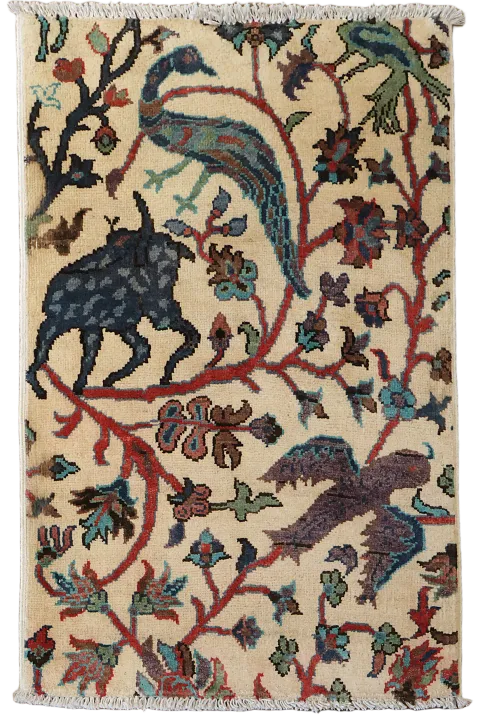 Animals Design Wool Ziegler Oriental Accent Rug 2x3