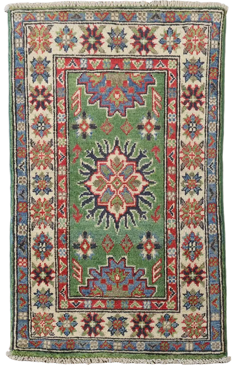 Green Geometric Kazak Oriental Accent Rug 2x3