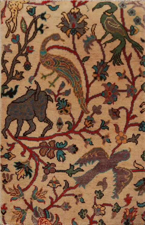 Animals Design Wool Kazak Oriental Accent Rug 2x3