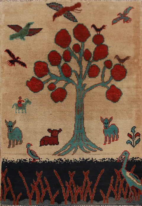Animals Wool Pictorial Kazak Oriental Accent Rug 2x3