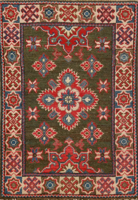 Green Wool Kazak Oriental Accent Rug 2x3