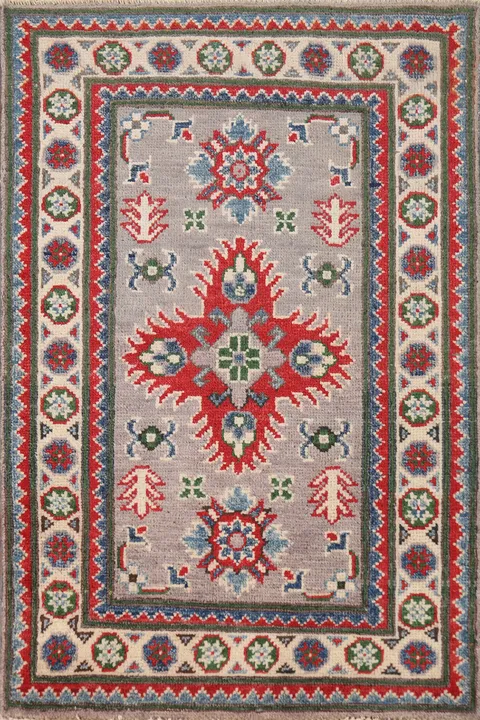 Gray Wool Geometric Kazak Oriental Accent Rug 2x3
