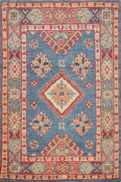 Blue Geometric Kazak Oriental Accent Rug 2x3