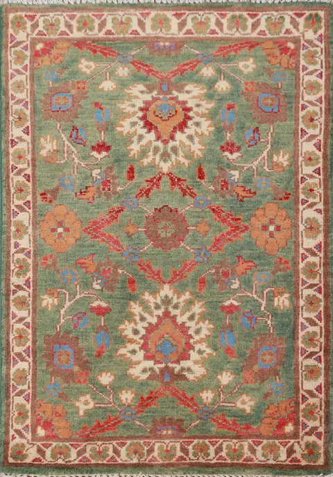 Wool Green Floral Kazak Oriental Accent Rug 2x3