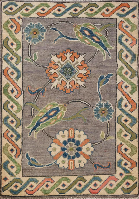 Gray Floral Wool Kazak Oriental Accent Rug 2x3