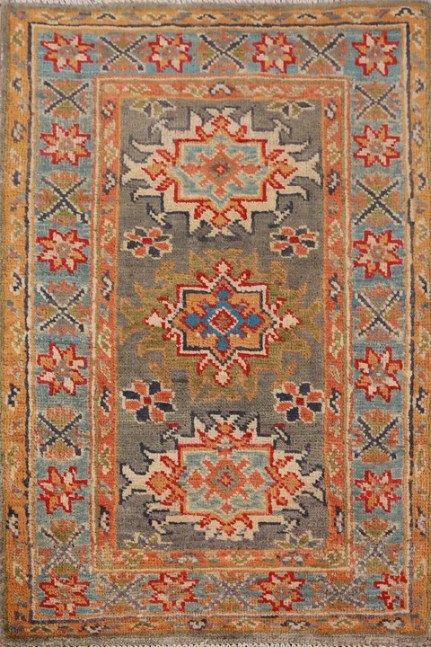 Wool Gray Geometric Kazak Oriental Accent Rug 2x3