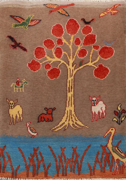 Animals Design Wool Kazak Oriental Accent Rug 2x3
