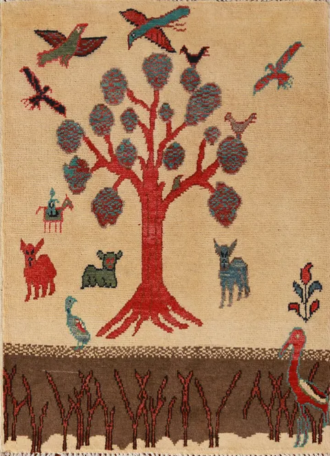 Animals Pictorial Wool Kazak Oriental Foyer Rug 2x3