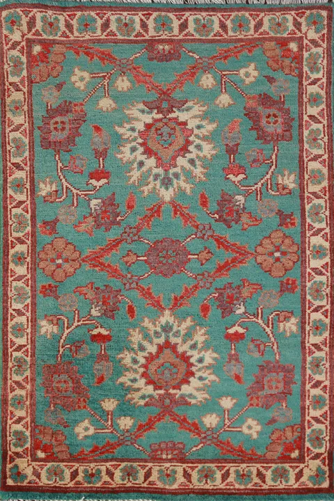 Turquoise Wool Kazak Oriental Foyer Rug 2x3