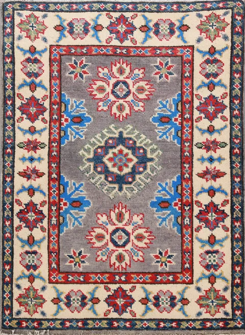 Traditional Gray Wool Kazak Oriental Foyer Rug 2x3