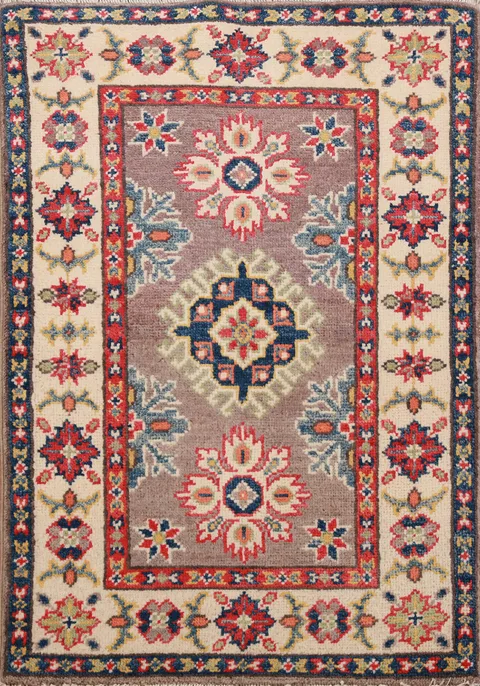 Handmade Brown Wool Kazak Oriental Accent Rug 2x3