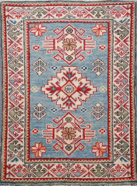 Light Blue Wool Kazak Oriental Accent Rug 2x3