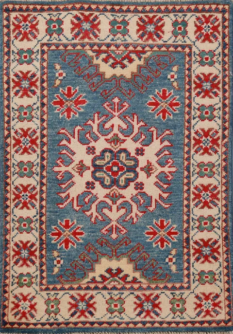 Handmade Blue Kazak Oriental Accent Rug 2x3