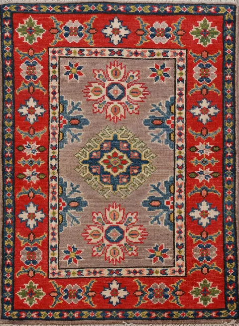 Brown & Red Wool Kazak Oriental Accent Rug 2x3