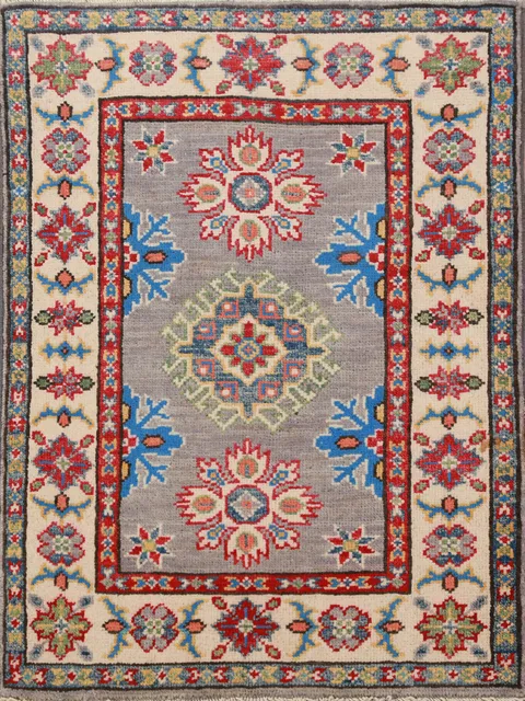 Handmade Gray Kazak Oriental Accent Rug 2x3