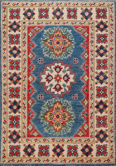 Handmade Blue Kazak Oriental Accent Rug 2x3