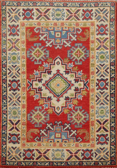 Handmade Red Kazak Oriental Accent Rug 2x3