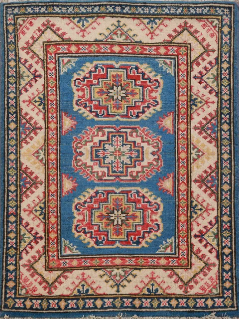 Handmade Blue Kazak Oriental Accent Rug 2x3