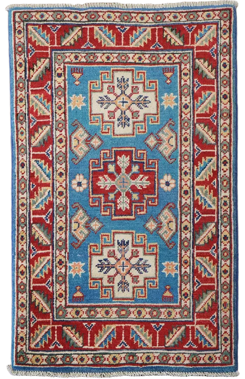 Blue Wool Geometric Kazak Oriental Accent Rug 2x3