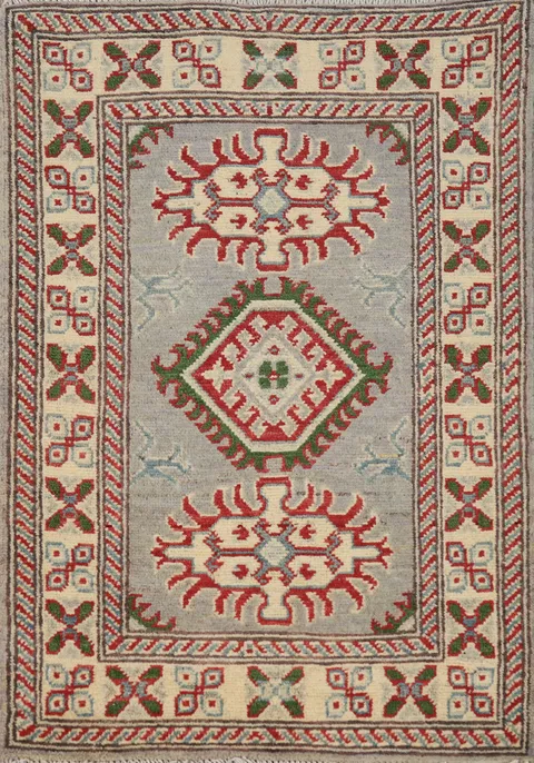 Gray Wool Geometric Kazak Oriental Accent Rug 2x3