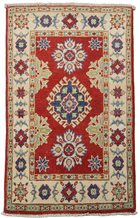 Red Wool Geometric Kazak Oriental Accent Rug 2x3