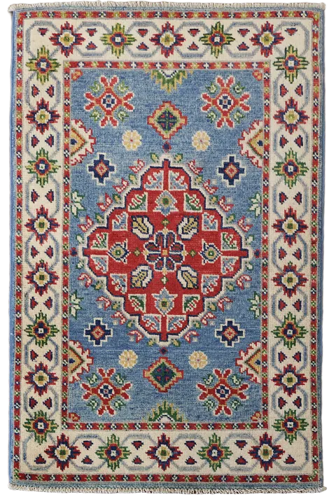 Wool Geometric Blue Kazak Oriental Accent Rug 2x3
