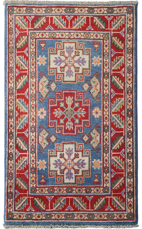 Blue Geometric Kazak Oriental Accent Rug 2x3