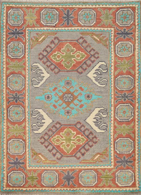 Gray Wool Kazak Oriental Accent Rug 2x3