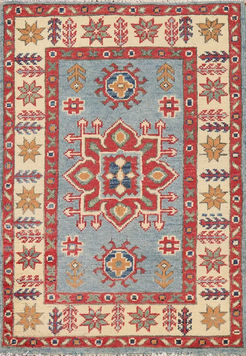 Light Blue Wool Kazak Oriental Accent Rug 2x3