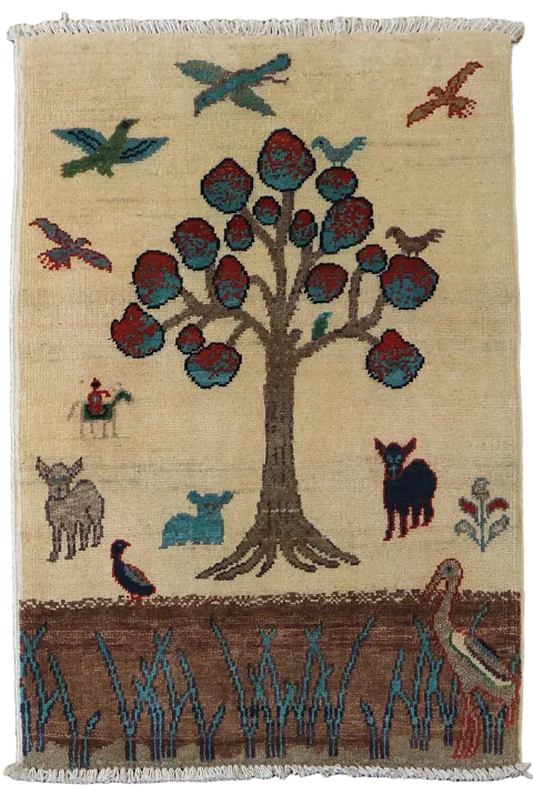 Animals Pictorial Wool Kazak Oriental Foyer Rug 2x3